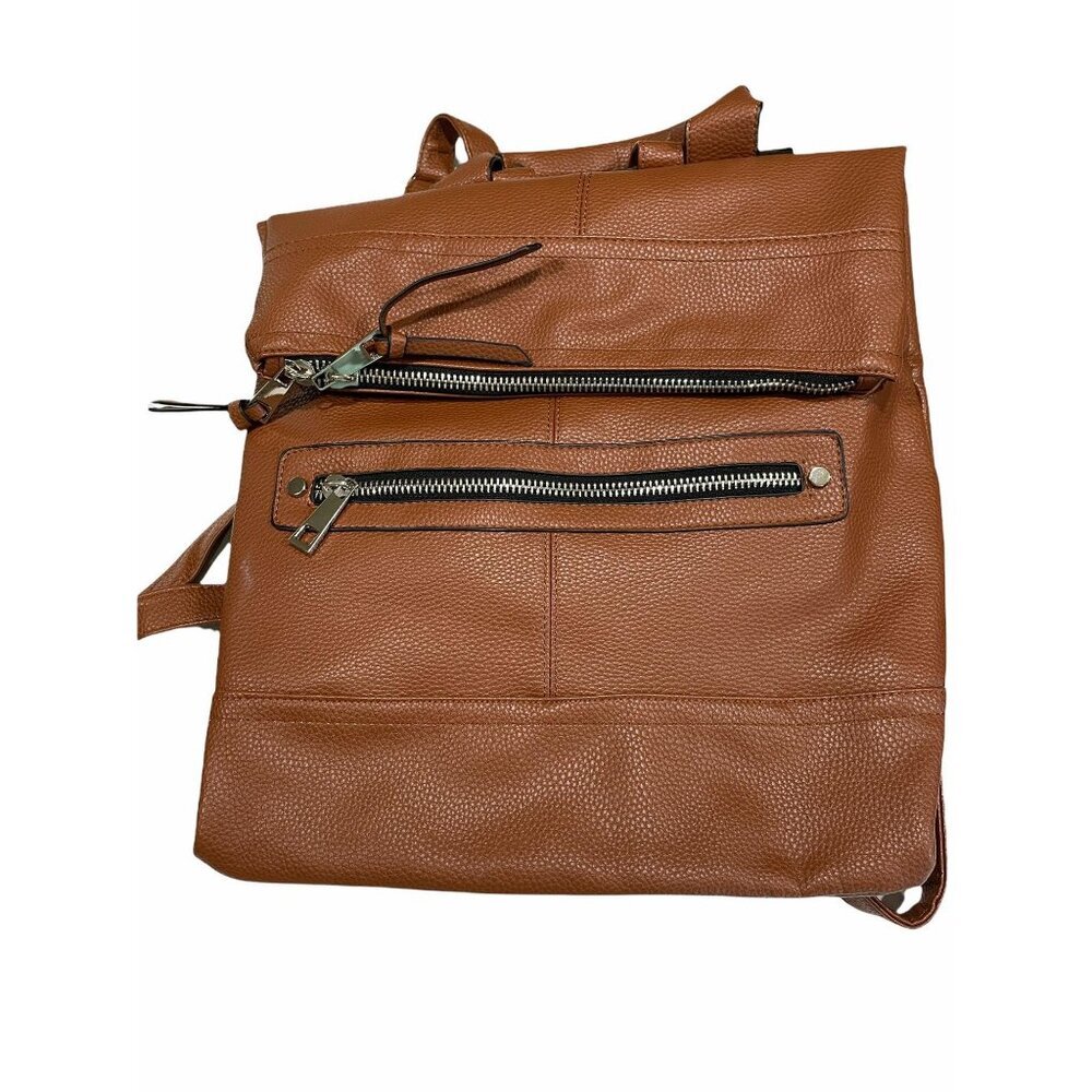 Underonesky Leather Brown‎ Travel Backpack Zipper Pockets Adjustable Straps